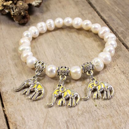 Biwa beads elephant bracelet pearl