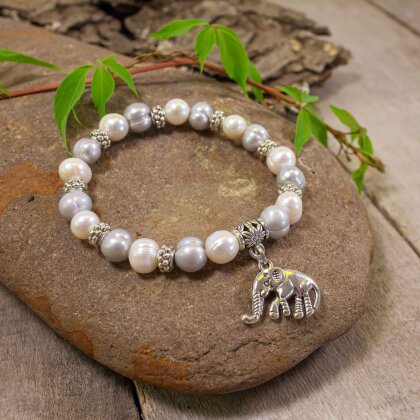 Biwa beads elephant bracelet pearl silver