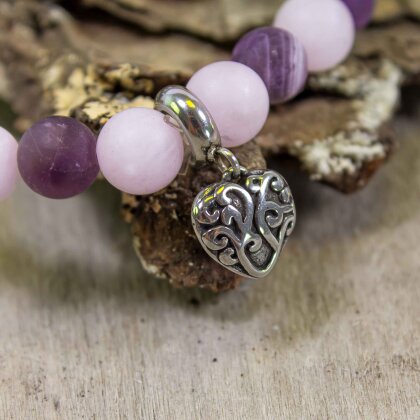 Amethyst & Rosenquarz Perlenarmband mit Herz