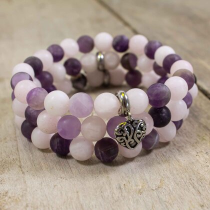 Amethyst & Rosenquarz Perlenarmband mit Herz