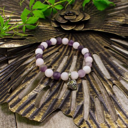 Amethyst & Rosenquarz Perlenarmband mit Herz