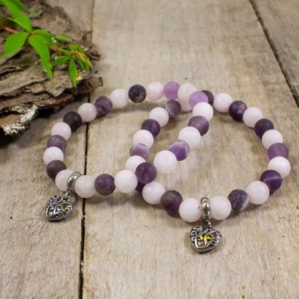 Amethyst & Rosenquarz Perlenarmband mit Herz