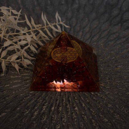 Crystal Pyramid with Red Jasper "Flower of Life"