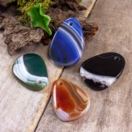 Andara agate cabochon "flat tears" drilled